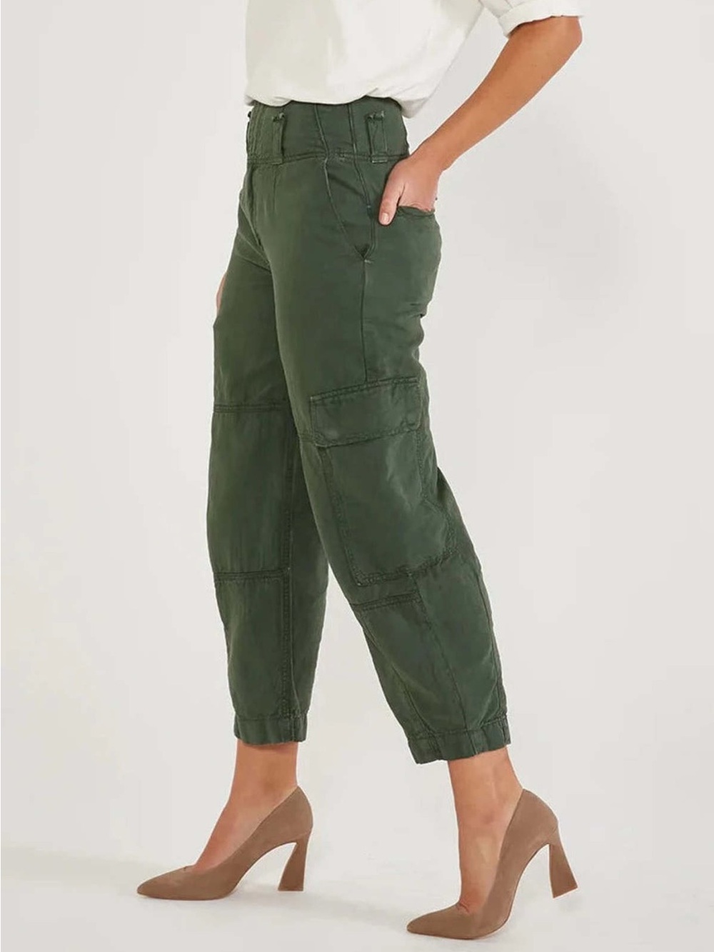 Etica Juni Tapered High Rise Twill Cargo Ankle Pants Army Green Women’s 27 $198